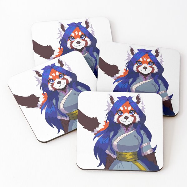 Item preview, Red Panda Woman in Blue Robe, Blue Hair & Yellow Sash designed and sold by KlakkDrawsStuff.
