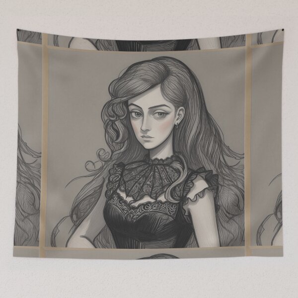 Item preview,  Beautiful Expressionistic illustration of a Gothic Lolita girl vibrant colors pretty designed and sold by Vintage Designs +.