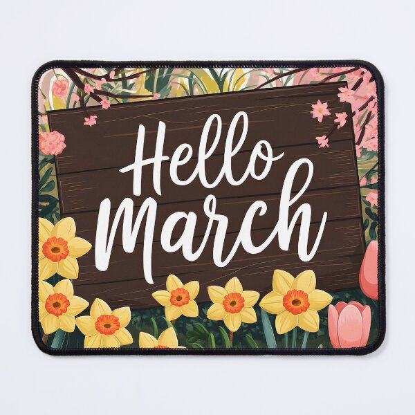 Item preview, Hello march hello march table spring daffodils and pink blooming tulips under sakura trees designed and sold by EmeraldeaArt.