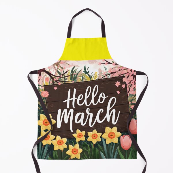 Item preview, Hello march hello march table spring daffodils and pink blooming tulips under sakura trees designed and sold by EmeraldeaArt.