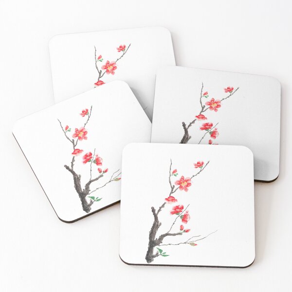 Item preview, Red winter plum flowers watercolour  designed and sold by ColorandColor.