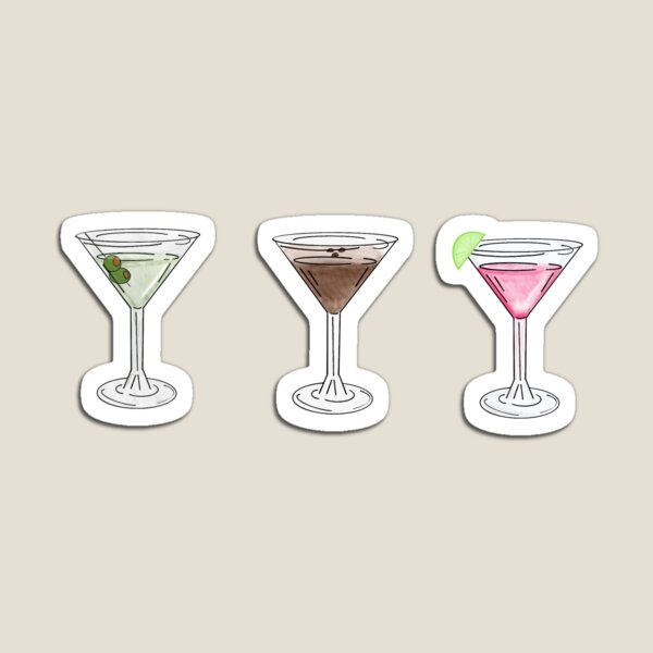 Item preview, Cosmopolitan, coffee martini and olive martini. Cocktail trio designed and sold by sjstickerss.