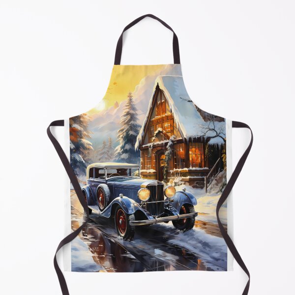 Item preview, Vintage Luxury Car Meets Cozy Cabin In Snowy Mountain Scene designed and sold by RevUpDesign.