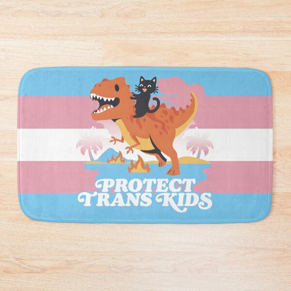 Item preview, Protect Trans Kids Trans Pride Black Cat Riding Dinosaur designed and sold by ArtliciousHUMAN.