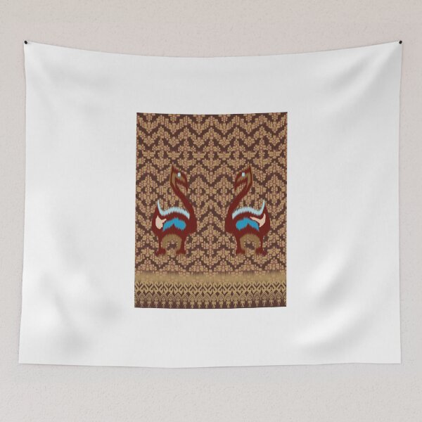 Item preview, Thai Ikat Mythical Swan | Traditional Asian Textile Art designed and sold by Mondee Shop.