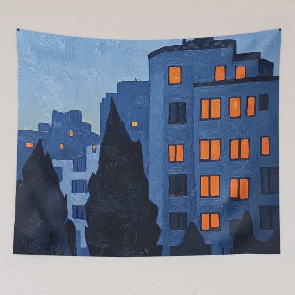 Item preview, Apartment complex | Post-impressionist painting style designed and sold by ComicsFactory.