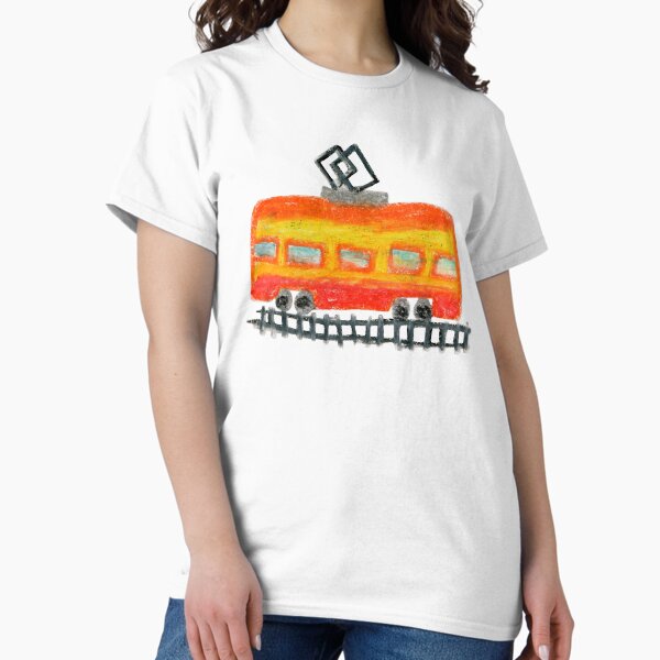 Aperçu de l'œuvre Tramway orange mignon dessiné à la main avec pastel à l'huile créée et vendue par tatahnka.