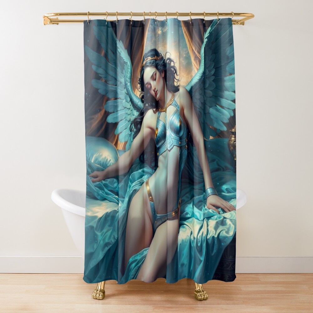The Celestial Winged Goddess Livia Vestora In Divine Repose Enchanting AI Concept Art by Xzendor7 Decorative Art Print Shower Curtain