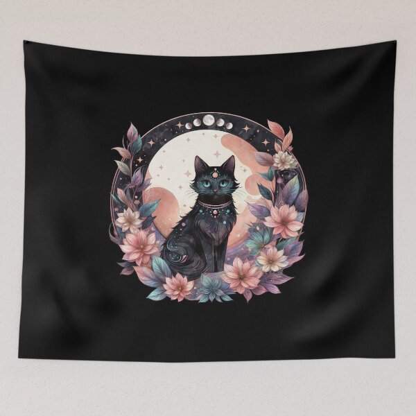 Item preview, Cute Black Cat Kawaii Pastel Goth cottagecore Moon Phases Crystal Witchy Astrology Celestial boho aesthetics and Moon Astrology Lovers designed and sold by Collagedream.