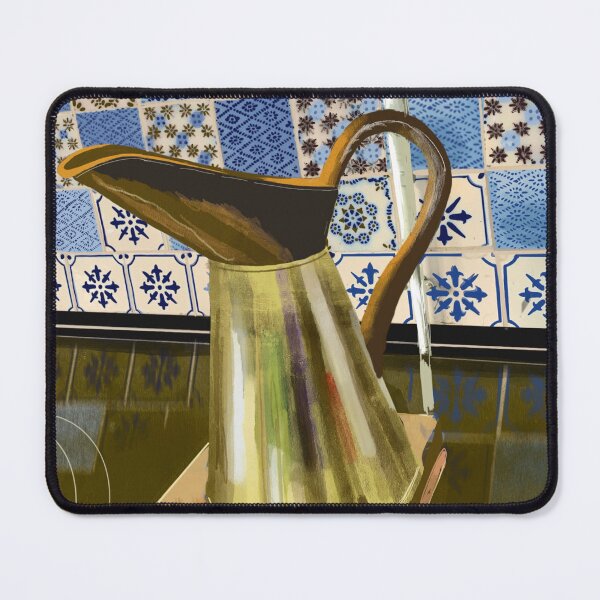 Item preview, Reflective golden jug and blue tiles in Monet’s kitchen designed and sold by mazarte.