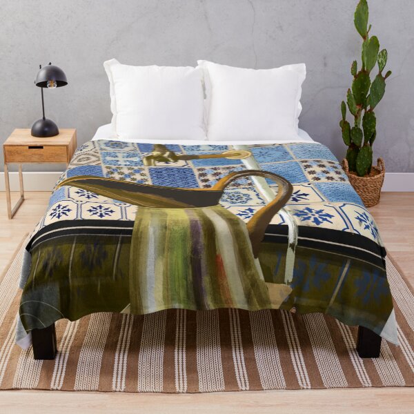 Item preview, Reflective golden jug and blue tiles in Monet’s kitchen designed and sold by mazarte.