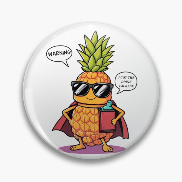 Artikelvorschau, Cooler Ananas-Cartoon mit Getränkepaket und Warnmeldung entworfen und verkauft von Cloud-Riders.