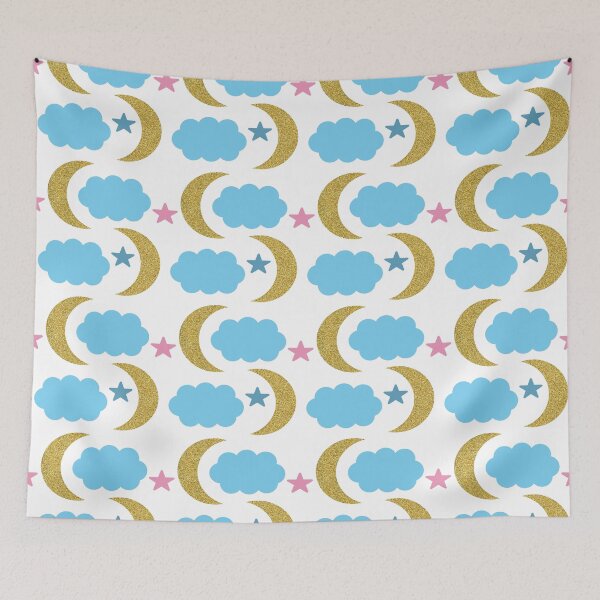 Item preview, Moon Clouds Stars Faux Glitter Blue Pink designed and sold by ValeriesGallery.