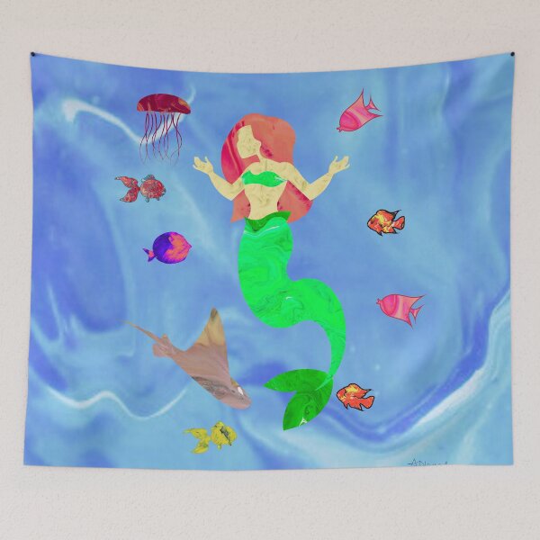Item preview, Mermaid + Fish - Flow Art / Pour Painting - jdp-07-0009 designed and sold by ANomadDesigns.