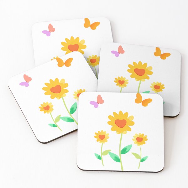 Item preview, Stylized Yellow Sunflowers with Heart Centers and Butterflies designed and sold by Creative88Art.