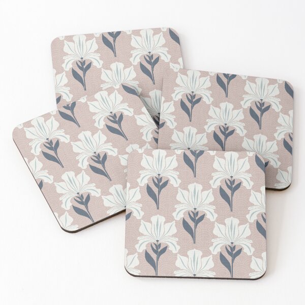 Item preview, Serene harmonious Japandi style Iris flowers linen textured 2d designed and sold by Designsbyluzia.