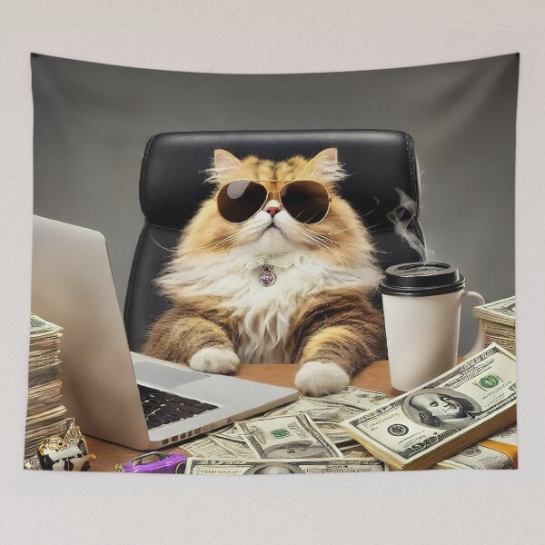 Item preview, Don of Dollars: Mafia Boss Cat at Computer designed and sold by RK - Shop.