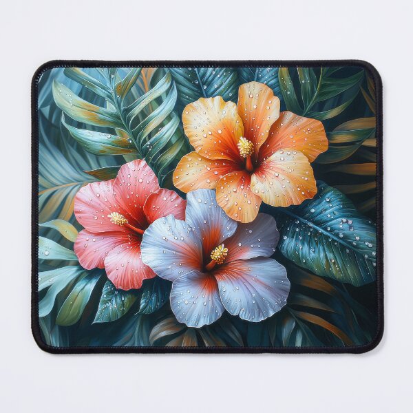 Item preview, Tropical Hibiscus Bloom with Dewdrops, Vibrant Floral Art designed and sold by MargaretWiktor.