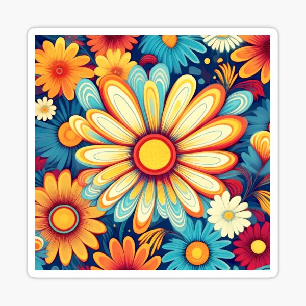 Groovy daisies pattern design print Sticker