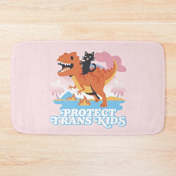 Item preview, Protect Trans Kids Trans Pride Black Cat Riding Dinosaur designed and sold by ArtliciousHUMAN.