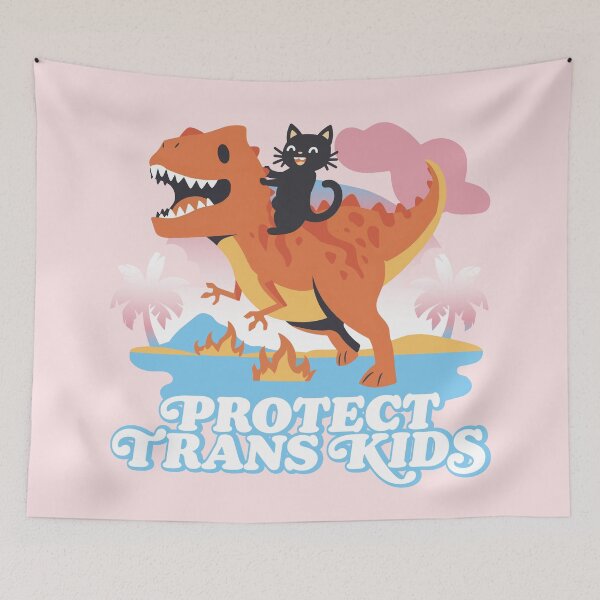 Item preview, Protect Trans Kids Trans Pride Black Cat Riding Dinosaur designed and sold by ArtliciousHUMAN.