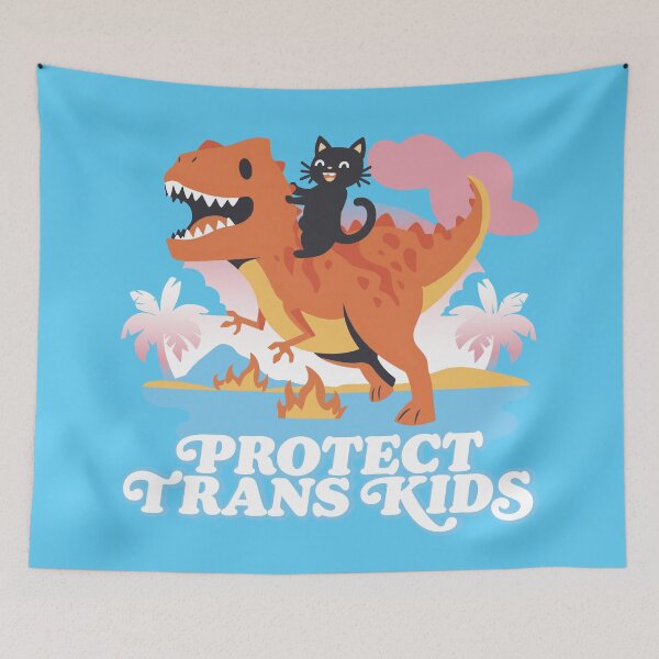 Item preview, Protect Trans Kids Trans Pride Black Cat Riding Dinosaur designed and sold by ArtliciousHUMAN.