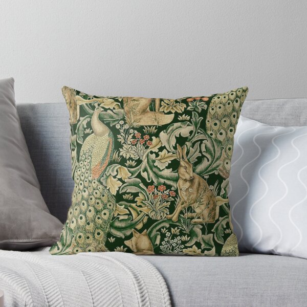 Aperçu de l'œuvre ANIMAUX DE LA FORÊT VERTE, PAONS, RENARD ET LIÈVRE DANS DES FEUILLES VERTES, MOTIF FLORAL créée et vendue par BulganLumini.