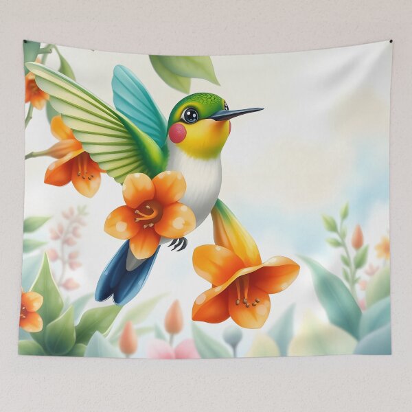 Item preview, “Whispers of Spring: Hummingbird and Trumpet Vine” designed and sold by PresciousPrintz.