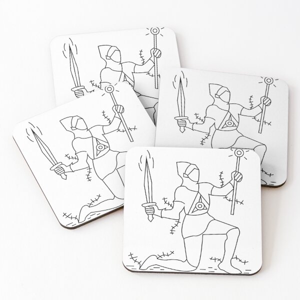 Item preview, Kneeling sentinel with sword, staff, and symbolic markings designed and sold by estebansequeira.