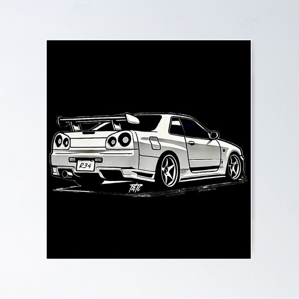 Item preview, R34 Nissan Skyline GT-R Minimalist Rear View Design designed and sold by ThrottleNThread.