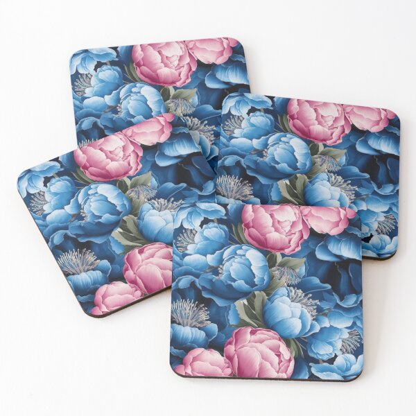 Item preview, Floral pattern of blue and pink peonies designed and sold by GadiDesignArt.
