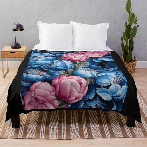 Item preview, Floral pattern of blue and pink peonies designed and sold by GadiDesignArt.