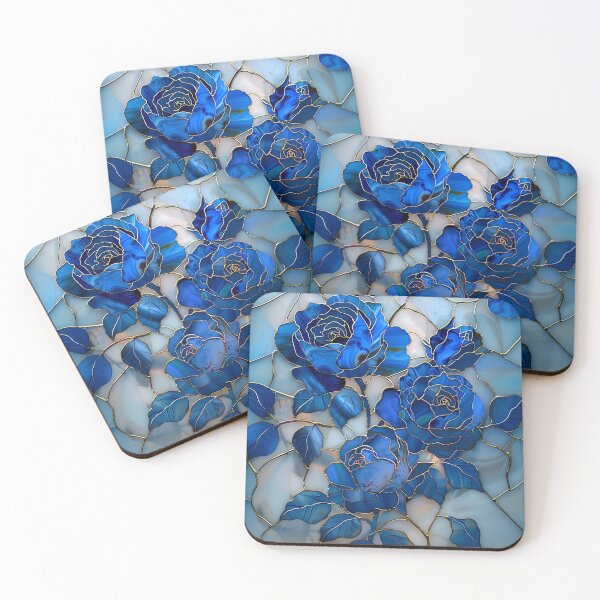 Item preview, Blue Rose chinoiserie floral flower faux stained glass designed and sold by happywkndclub.