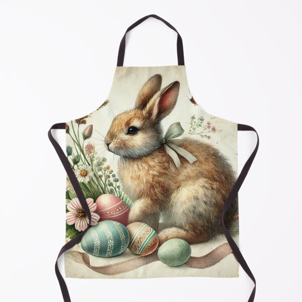 Item preview, Vintage Easter watercolor rabbit eggs flowers designed and sold by Artbymonika.