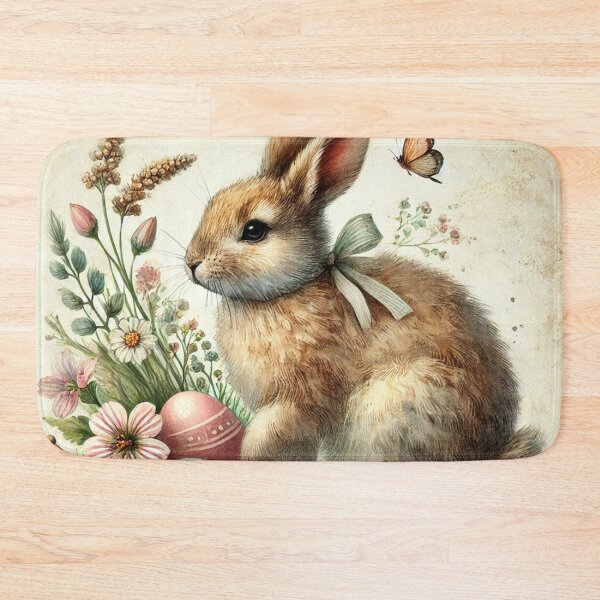 Item preview, Vintage Easter watercolor rabbit eggs flowers designed and sold by Monika Howarth.