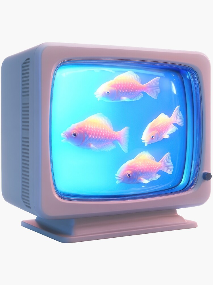 Thumbnail 3 of 3, Sticker, Vaporwave Computer Aquarium designed and sold by cinlali.