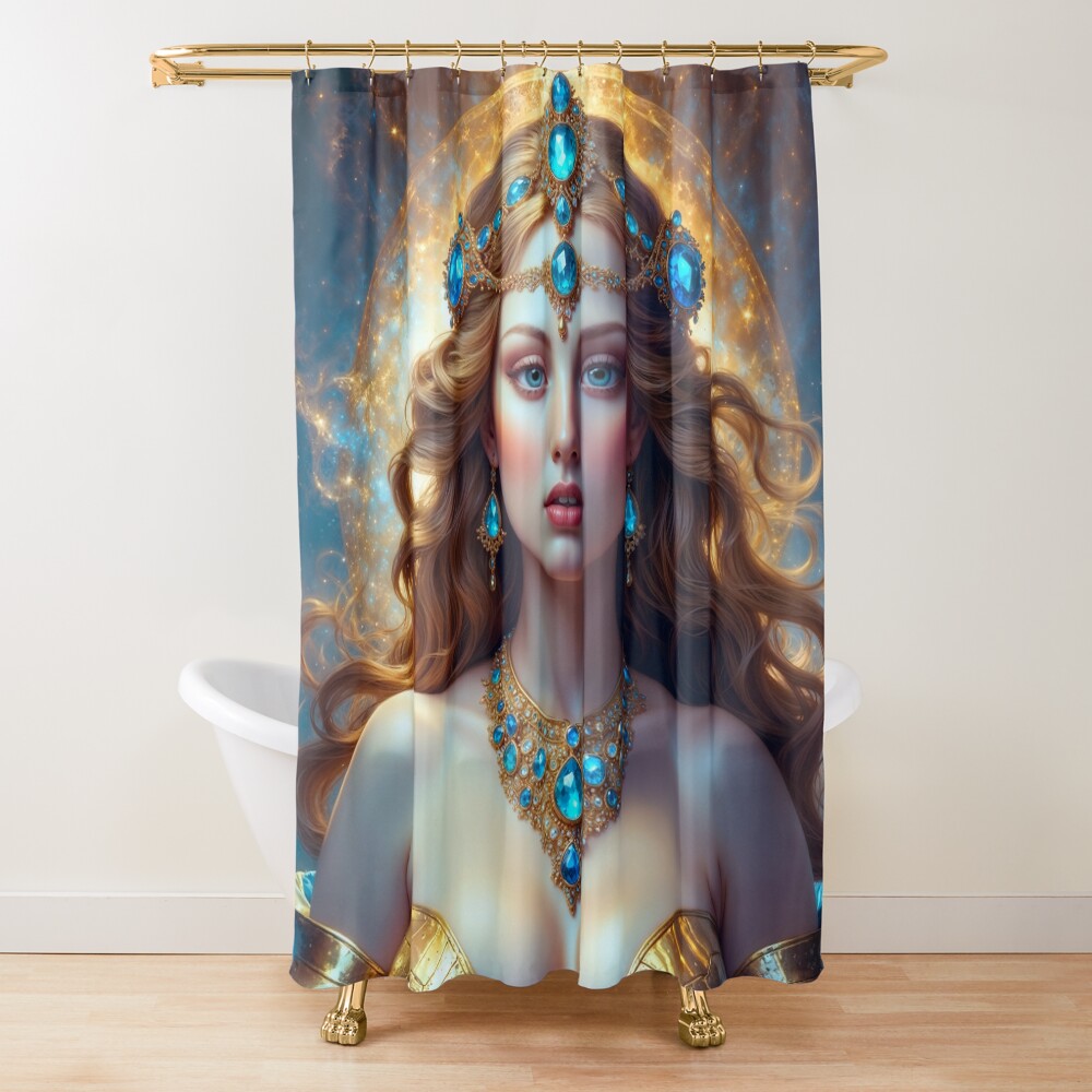 Celestial Sun Goddess Aurelyth, A Vision of Golden Radiance AI Concept Art by Xzendor7 | An Alluring Heavenly Light 3 Celestial Sun Goddess Aurelyth, A Vision of Golden Radiance Enchanting AI Concept Art by Xzendor7 Decorative Art Print Shower Curtain