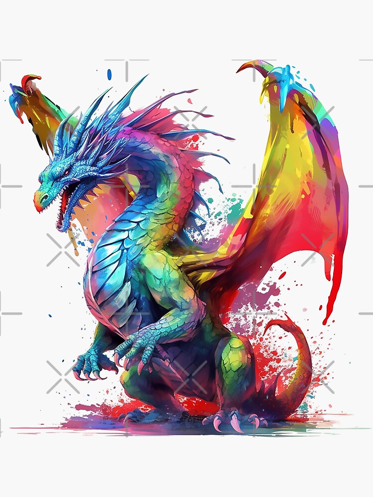 Thumbnail 3 of 3, Sticker, Dragon | Reptile | Wild Animal | Animal | Zoo | Wildlife | Lifestyle | Bold Colors | Watercolor designed and sold by mwinter2205.