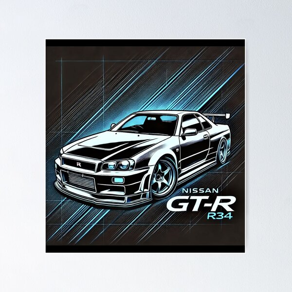 Item preview, R34 Nissan Skyline GT-R Teal Minimalist designed and sold by ThrottleNThread.