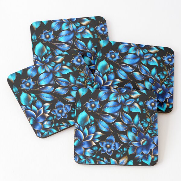 Item preview, Glowing Flowers in Teal, Indigo & Gold ✦ Seamless Botanical Pattern designed and sold by Juliette Ozkalfayan.