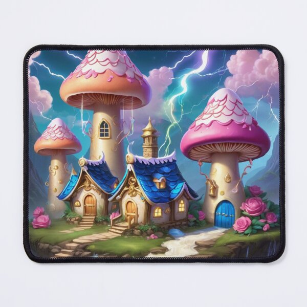 Item preview, Lightning Strikes, Near Blue Tan Tiny Houses, And Pinkish Mushroom Towers designed and sold by Melantari Vizuns.