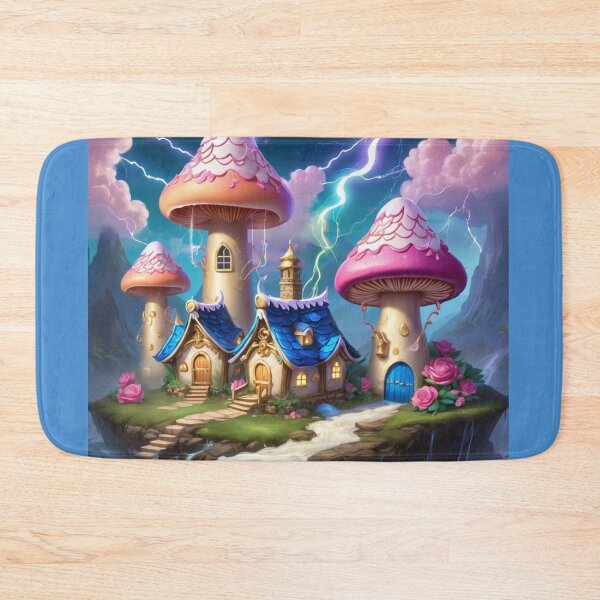 Item preview,  Lightning Strikes, Near Blue Tan Tiny Houses, And Pinkish Mushroom Towers designed and sold by Melantari Vizuns.