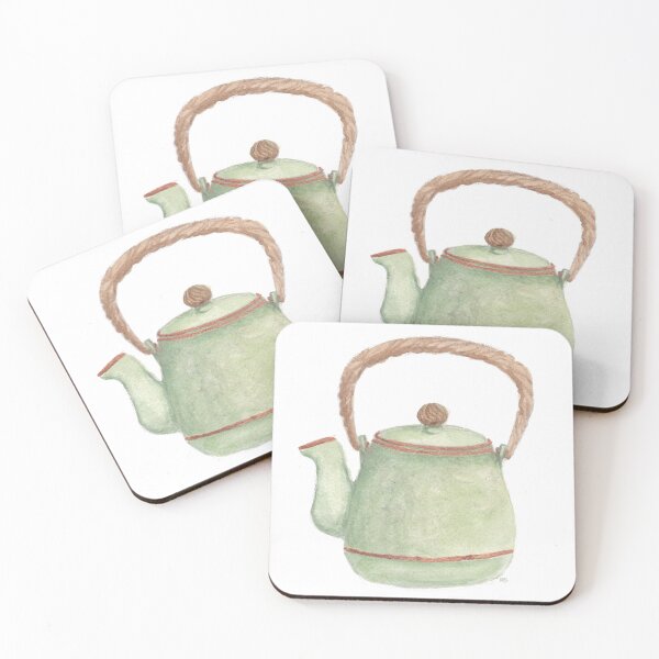 Item preview, Green and Coper Tea Kettle Watercolor Art designed and sold by A_Guy_With_Art_Supplies.