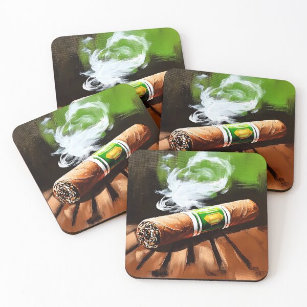 Item preview, Timeless Indulgence - Detailed Cigar with Swirling White Smoke on Wooden Surface designed and sold by OlfactoART Studio.