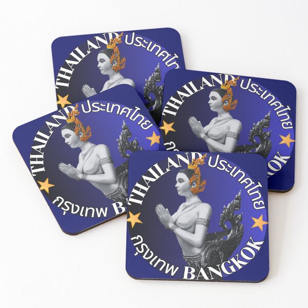 Item preview, Thailand, Bangkok, & Kinnaree over blue background. designed and sold by Linklandiya.