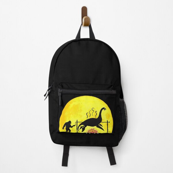 Item preview, Bigfoot roasting a Loch Ness Monster over a bonfire using a rotisserie, blending American and Scottish folklore in a humorous outdoor BBQ scene. designed and sold by mirrorimages.