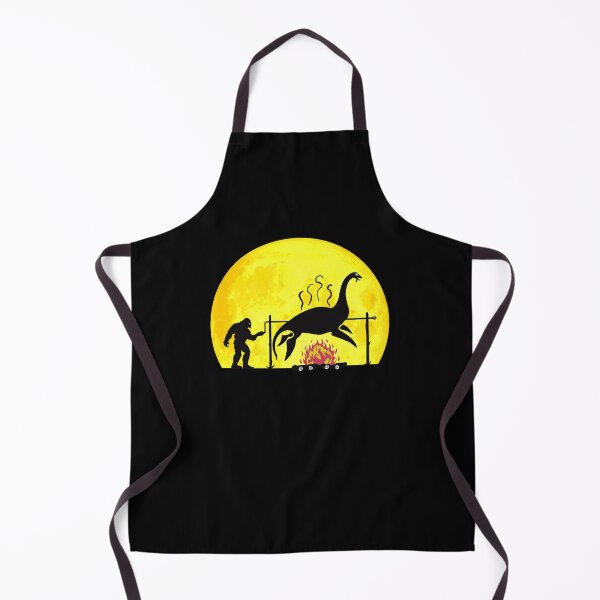 Item preview, Bigfoot roasting a Loch Ness Monster over a bonfire using a rotisserie, blending American and Scottish folklore in a humorous outdoor BBQ scene. designed and sold by mirrorimages.