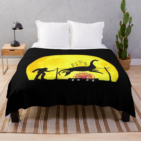 Item preview, Bigfoot roasting a Loch Ness Monster over a bonfire using a rotisserie, blending American and Scottish folklore in a humorous outdoor BBQ scene. designed and sold by mirrorimages.