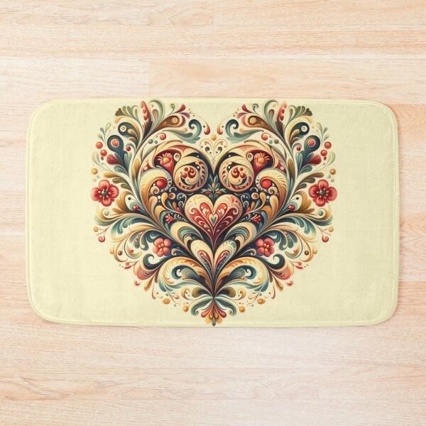 Item preview, Heart Large and Colorful Favorite Love Like Vintage Scandinavian Yellow Rosemaling Style Ornate Antiqued, Spread the love! designed and sold by TheTimeTaxi.