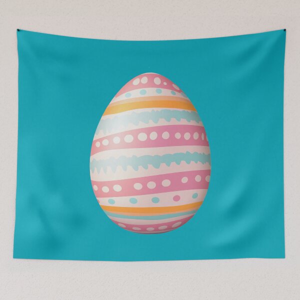 Item preview, Large oval-shaped Easter egg with a multi-colored stripe pattern around it. designed and sold by FluffyGallery.